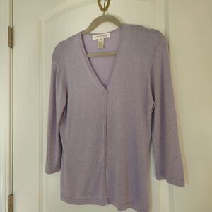 Jones New York Lavender/silver Shimmer Cardigan‎ Womens Med. Classic, Party GUC